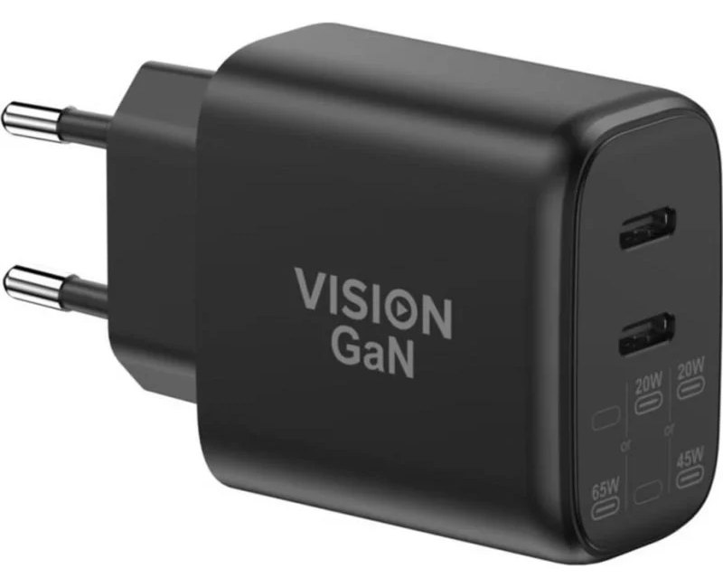 Chargeur USB-C Vision 65W 2 Ports Noir