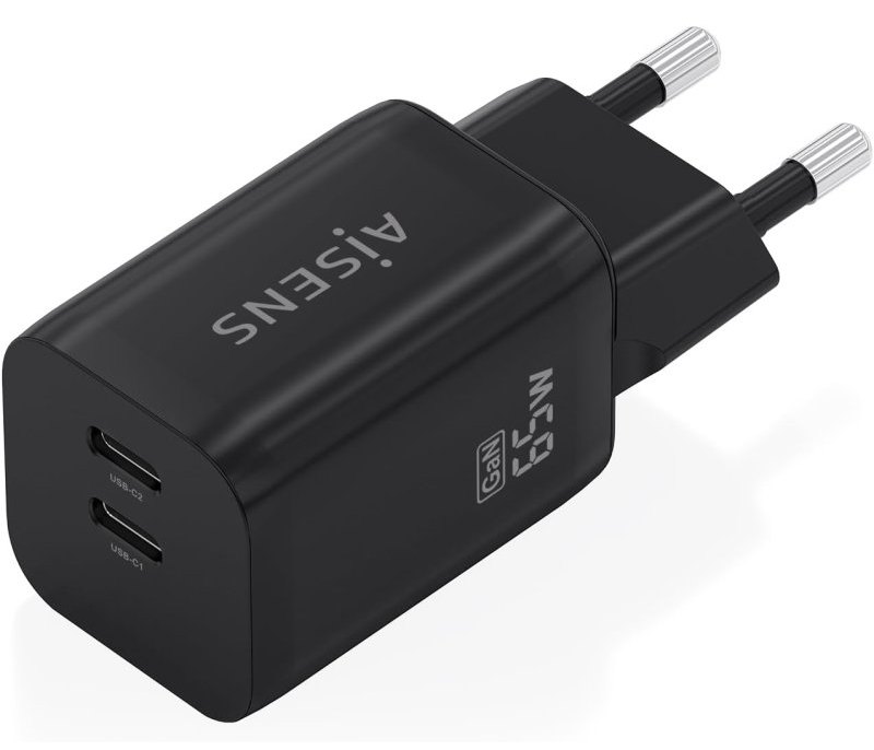 Chargeur GaN AISENS 65W 2XUSB-C PD3.0 QC4.0 Noir