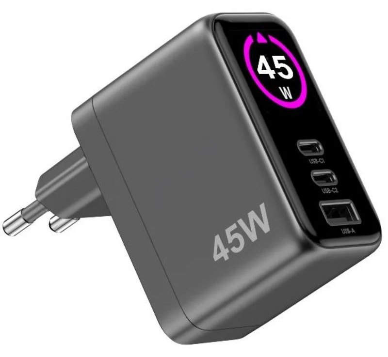 Chargeur Celly TCSCREEN2C1A45W 45W 2 Ports USB-C GaN Noir