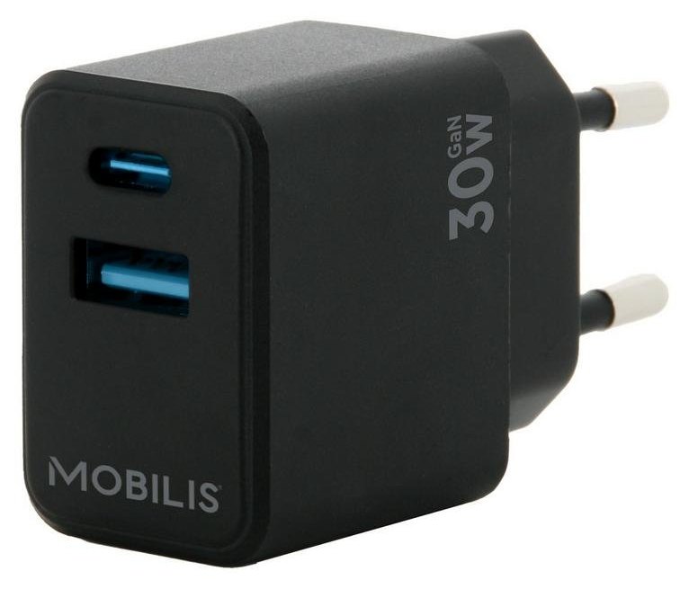Chargeur de voiture Mobilis 30W USB-A et USB-C Noir