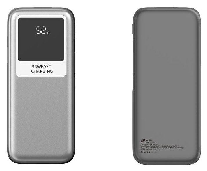 Power Bank Leotec 10000 mAh 35W USB-C Rétractable Lightning