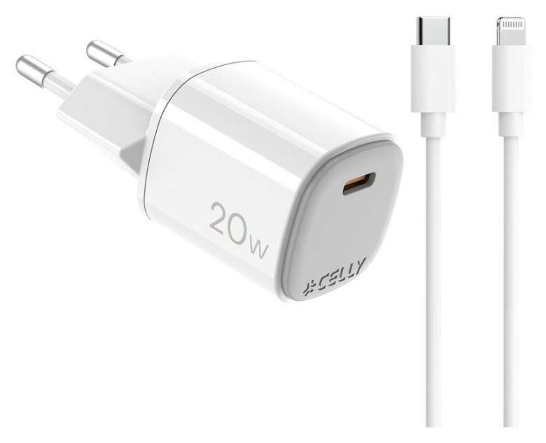 Chargeur USB-C 20W Celly UPTC1USBC20WCTL avec câble Lightning