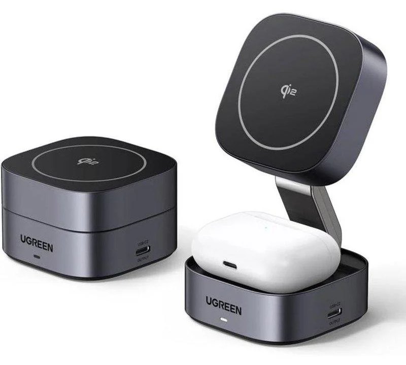 Station de charge sans fil 2 en 1 Ugreen compatible MagSafe QI2 15W