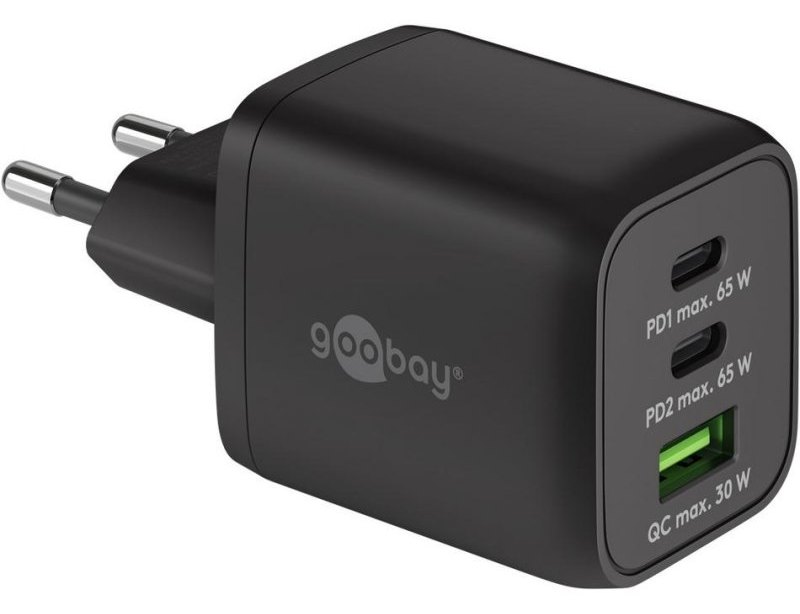 Chargeur USB-C PD 65W 3 Ports GaN Noir Goobay 64753