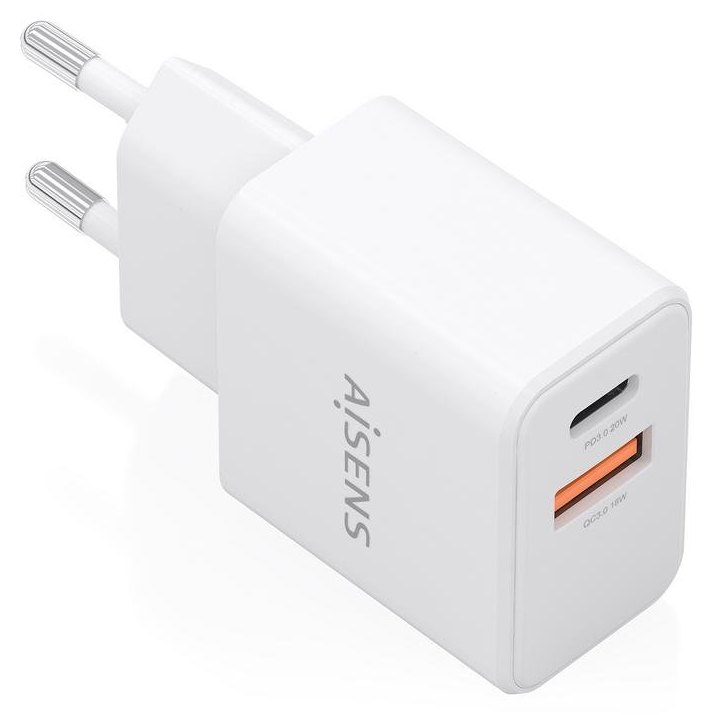 Chargeur GaN Aisens 20W USB-C PD3.0 USB-A QC3.0