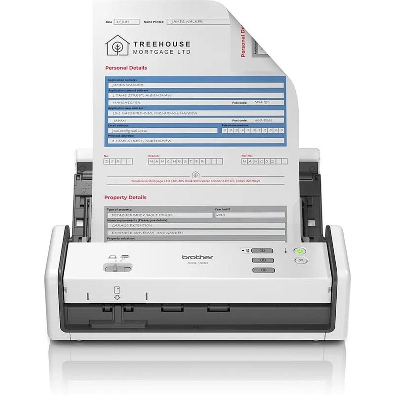 Scanner de documents compact et portable Brother ADS-1300 Blanc et Noir