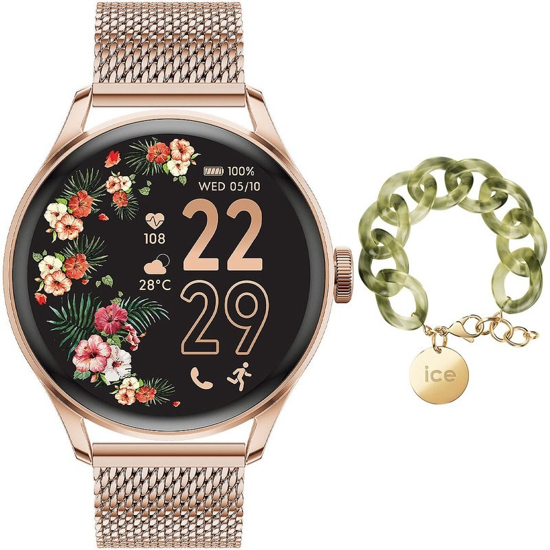 Ice-Watch Ice Watch Ice Smart 2.0 1.20 Rose/Or Bracelet Milanais + Bracelet Chaine Opaline Vert OFFERT !