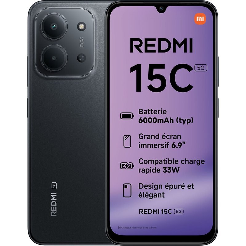 Smartphone Xiaomi Redmi 15C 6,9” 5G Double nano SIM 256 Go Midnight Black