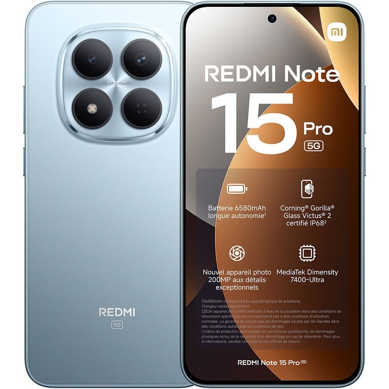 Smartphone Xiaomi Redmi Note 15 Pro 6,83" 5G Double nano SIM 256 Go Bleu