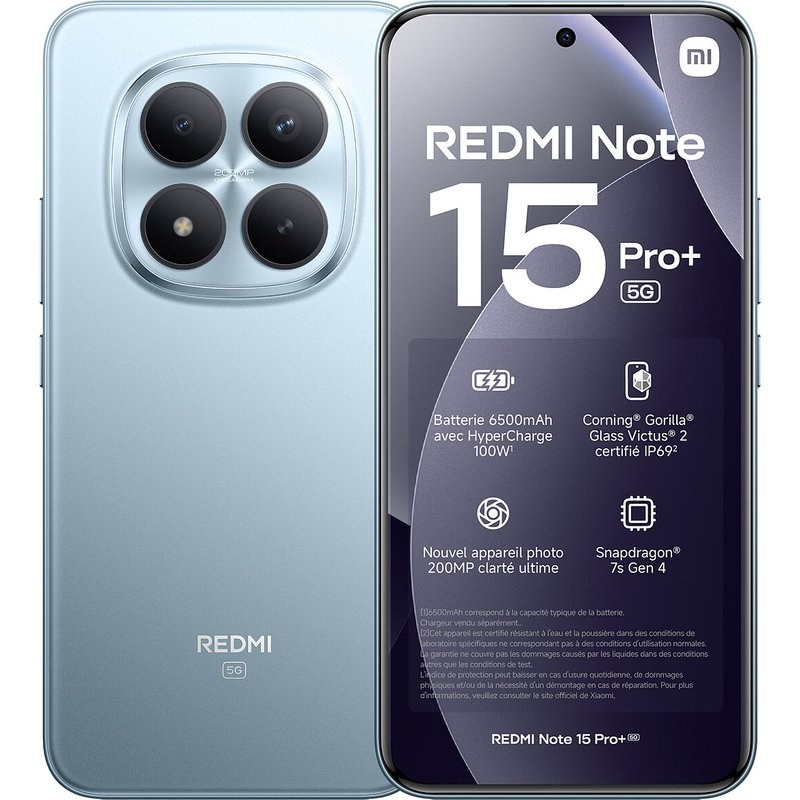 Smartphone Xiaomi Redmi Note 15 Pro+ 6,83" 5G Double nano SIM 256 Go Bleu