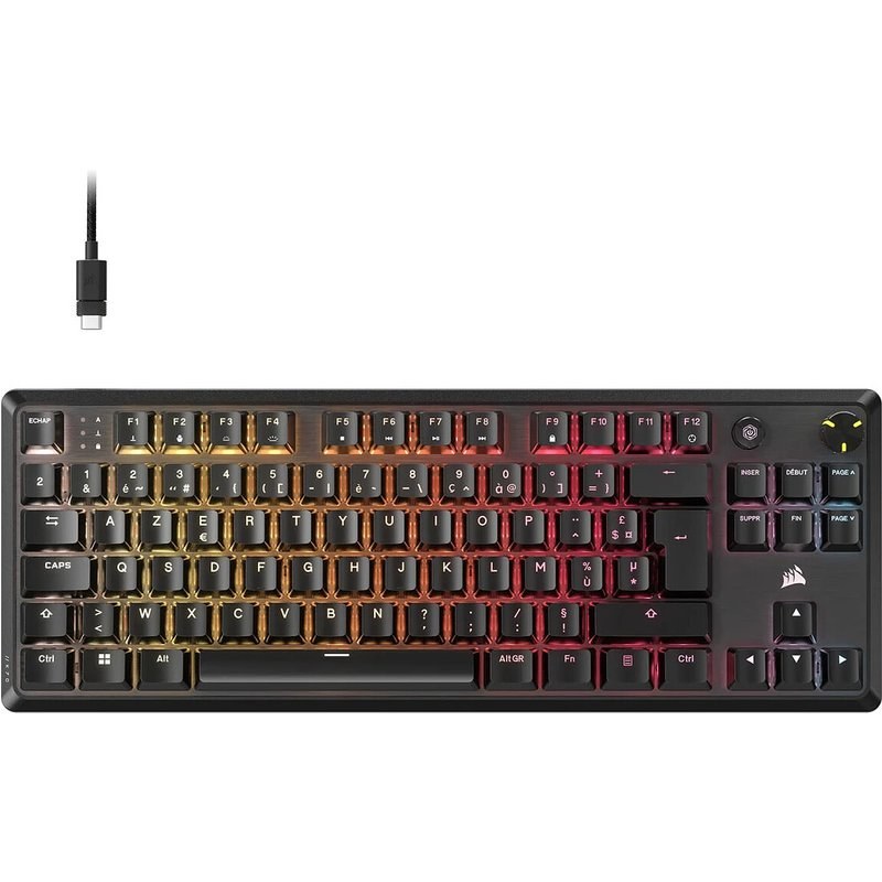 Clavier gaming mecanique CORSAIR K70 CORE TKL RGB - Switchs lineaires CORSAIR MLX Red V2 - Insonorisation - Molette rotative - Stockage embarque