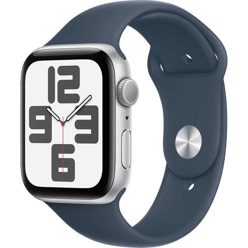 Apple Watch SE 2ND Gen GPS Silver Aluminium Bracelet Sport Band Storm Blue 44 mm - M/L