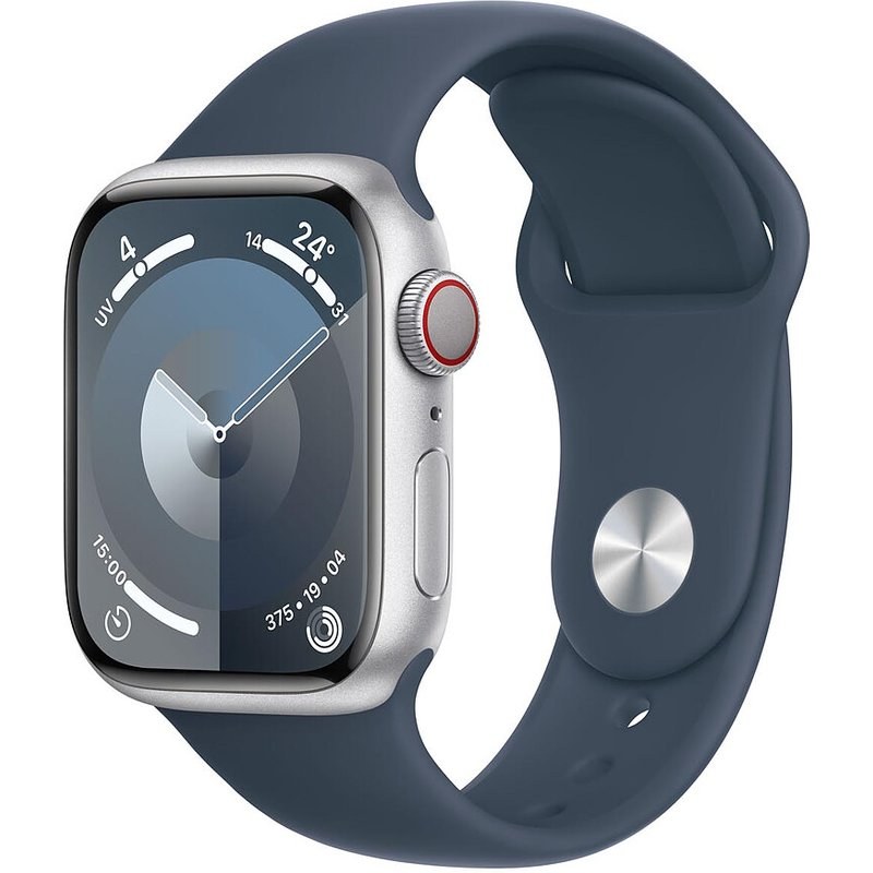 Apple Watch Series 9 GPS + Cellular Aluminium Argent Bracelet Sport Band Bleu S/M 41 mm