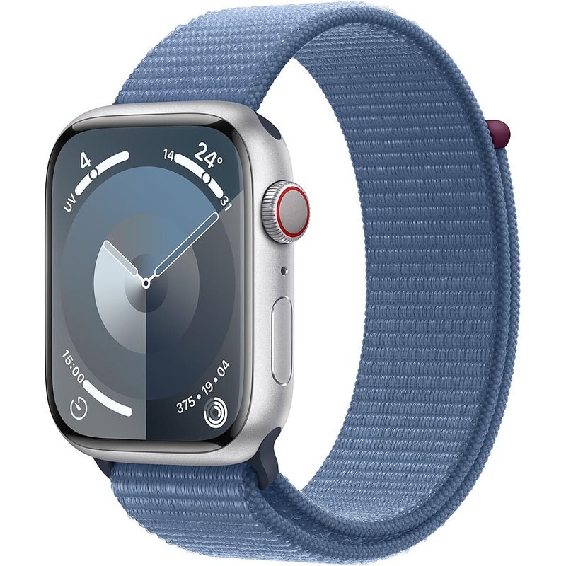 Apple Watch Series 9 GPS + Cellular Aluminium Argent Boucle Sport Bleu 45 mm