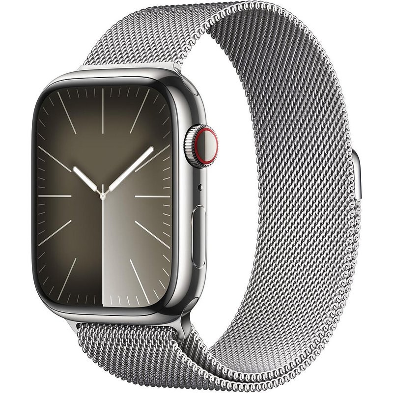 Apple Watch Series 9 GPS + Cellular Acier Inoxydable Argent Bracelet Milanais 45 mm