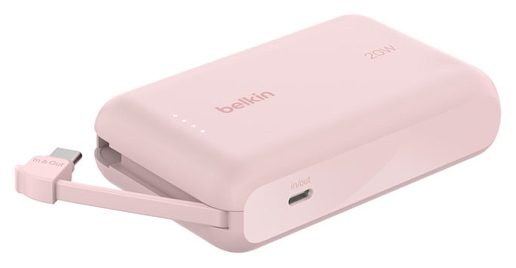Belkin Batterie externe 10K 20W avec câble USB-C intégré (Rose)
