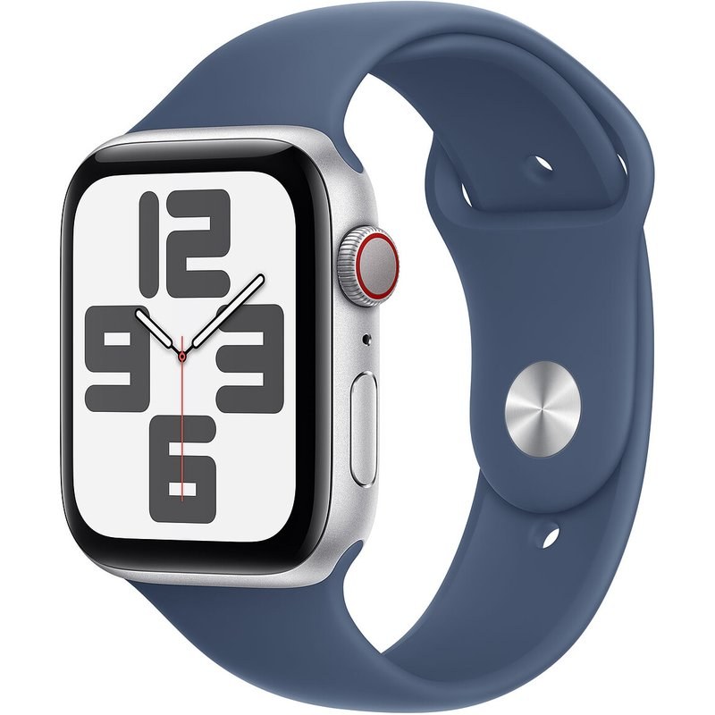 Apple Watch SE 2ND Gen GPS + Cellular 44 mm Aluminium Argent Bracelet Sport Denim M/L
