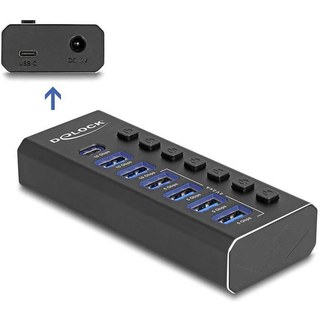 DeLock Hub USB avec 1 port USB-C 3.1 + 2 ports USB-A 3.1 + 4 ports de chargement USB 3.0