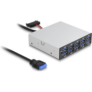 DeLock Hub USB 3.0 (10 ports USB-A) en façade dans baie 3.5''