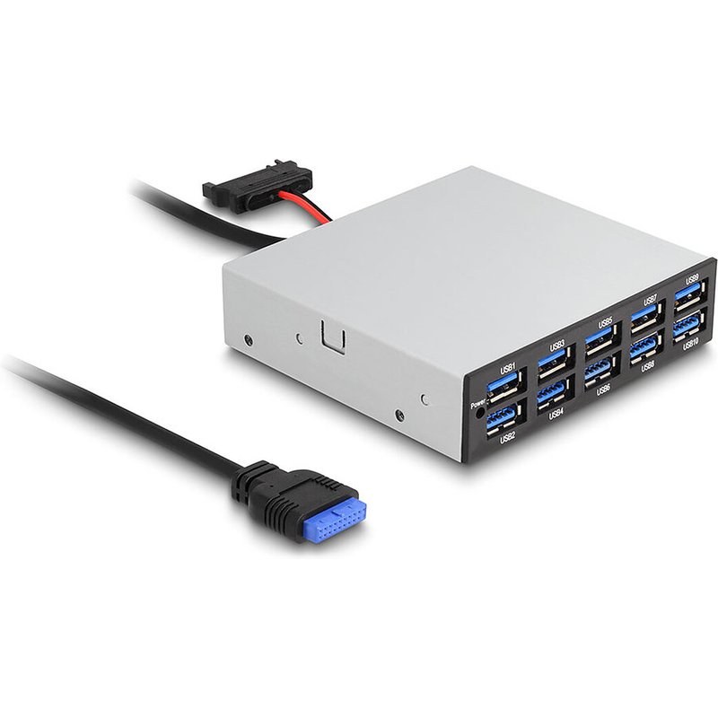 DeLock Hub USB 3.0 (10 ports USB-A) en façade dans baie 3.5''