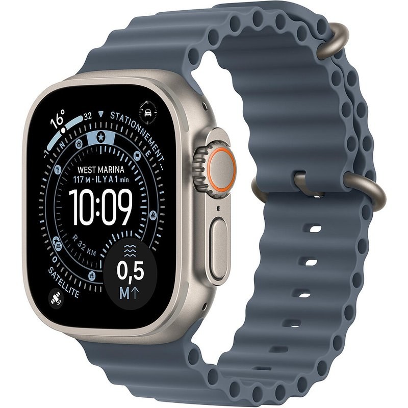Apple Watch Ultra 3 GPS + Cellular 49 mm Titane Naturel Bracelet Océan Bleu Maritime
