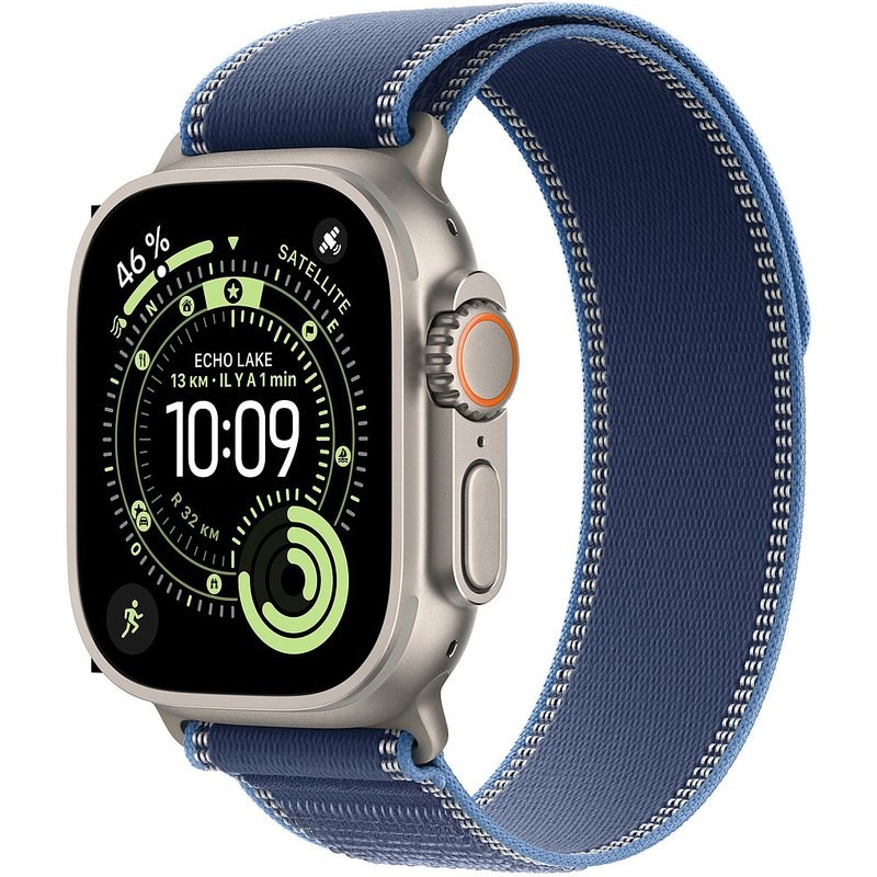 Apple Watch Ultra 3 GPS + Cellular 49 mm Titane Naturel Boucle Trail Bleu/Bleu Vif M/L