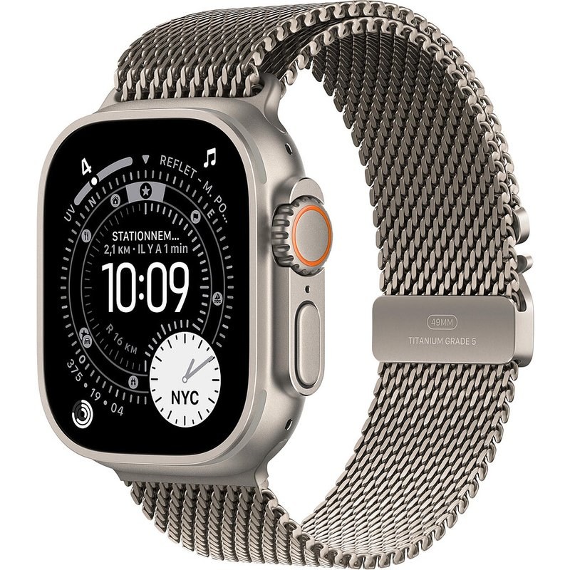 Apple Watch Ultra 3 GPS + Cellular 49 mm Titane Naturel Bracelet Milanais en Titane Naturel M