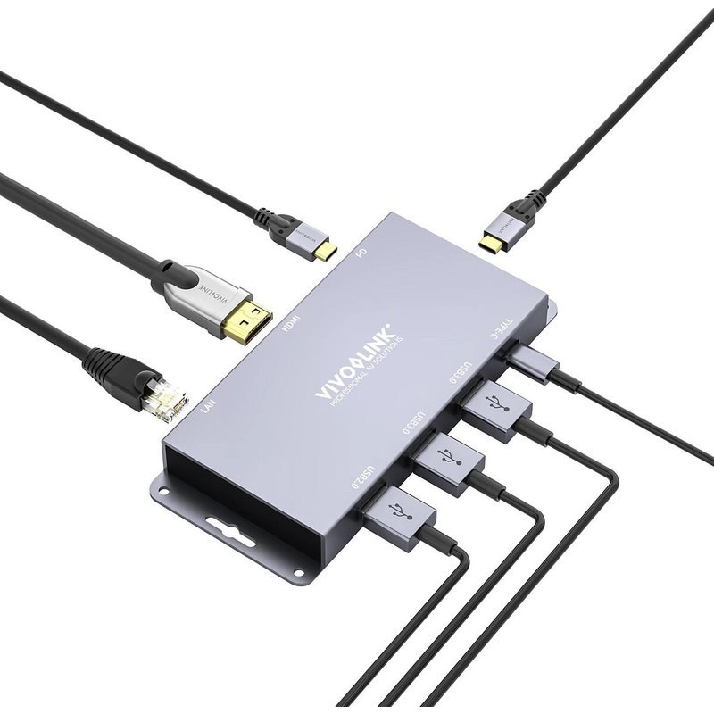 VivoLink Hub USB-C vers 4K 30 Hz HDMI 1.4 + 1 Ethernet + 4 ports USB (3 x USB type A + 1 x USB type C) avec Power Delivery 100 W
