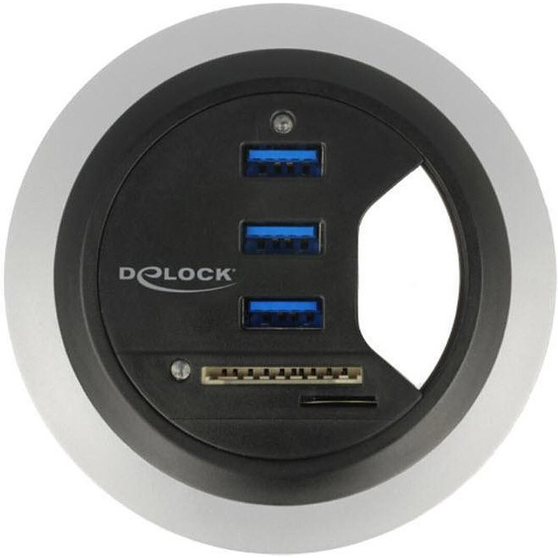 DeLock Hub de bureau USB-A 3.0 à 3 ports + 1 lecteur de carte microSD / SD