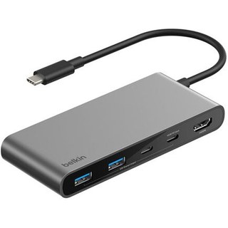 Belkin Hub USB-C avec 1 x HDMI 4K, 2X USB-C, 2X USB-A et Carte SD et 100W Passthrough (Gris)