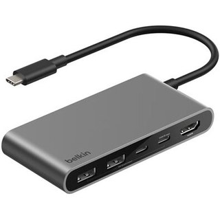 Belkin Hub USB-C avec 1 x HDMI 4K, 2X USB-C, 2X USB-A, 100W Passthrough (Argent)