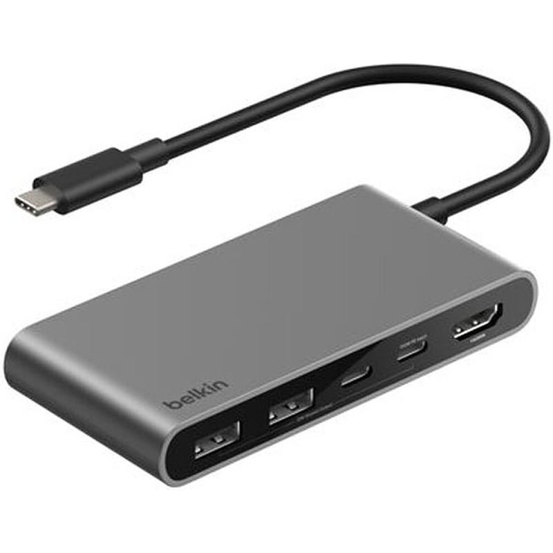 Belkin Hub USB-C avec 1 x HDMI 4K, 2X USB-C, 2X USB-A, 100W Passthrough (Argent)