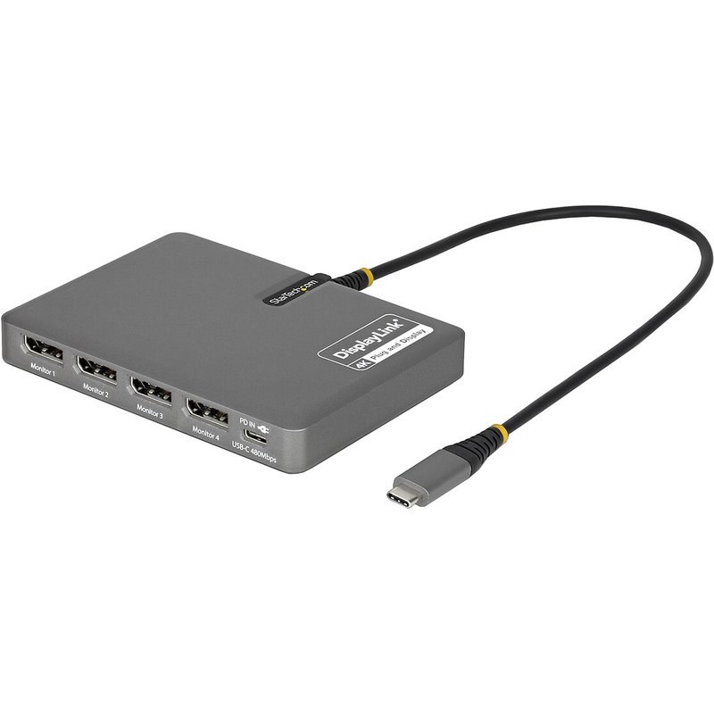 StarTech.com Adaptateur USB-C vers 4X DisplayPort 4K 60 Hz + 1X port USB-A 2.0 + 1X port USB-C Power Delivery 140W