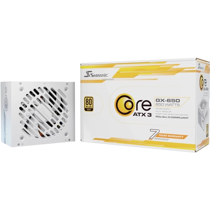 Alimentation modulaire Seasonic 650 W 80+ Gold Core GX-650V2/ATX3.1, blanche, avec options