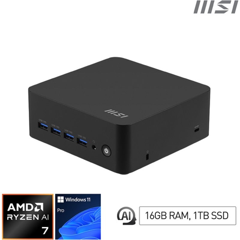 Mini PC MSI Cubi Z AI 8M AMD Ryzen 7 8845HS 16 Go 1 To SSD Windows 11 Pro Wi-Fi 6E