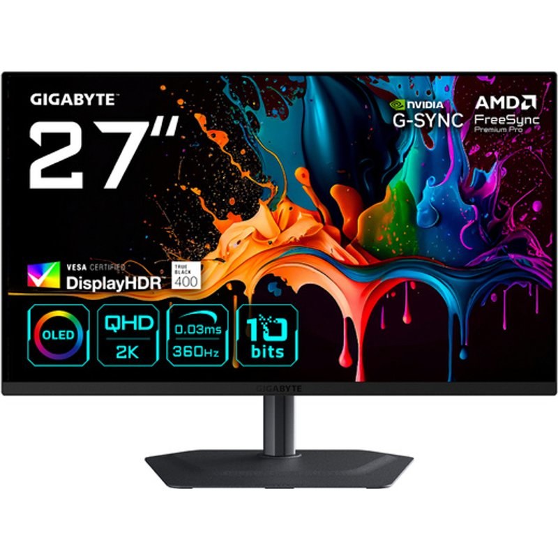 Écran PC Gigabyte MO27Q3 27" QHD 360 Hz QD-OLED Plat FreeSync Pro G-SYNC HDR True Black 0,03MS