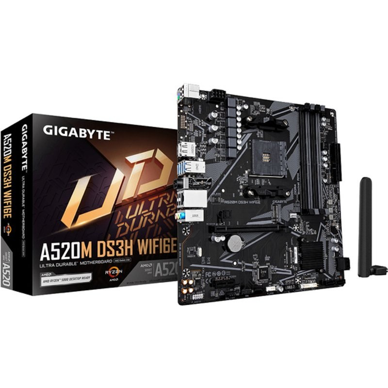 Carte mère GIGABYTE A520M DS3H WIFI6E AMD A520 AM4 DDR4 Micro ATX Wi-Fi 6E Bluetooth 5.3