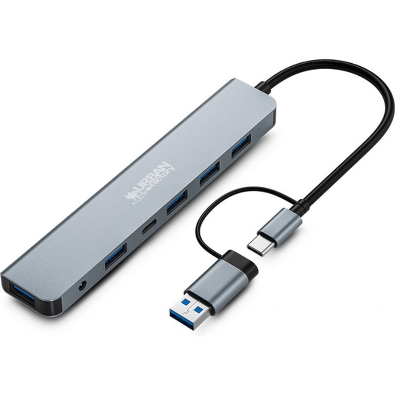Urban Factory MHC70UF station d'accueil Avec fil USB 3.2 Gen 1 (3.1 Gen 1) Type-A + Type-C Gris